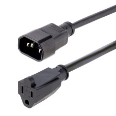 StarTech.com 3ft (1m) Power Extension Cord, IEC 320 C14 to NEMA 5-15R, 10A 125V, 18AWG, Black Computer Power Extension Cord, AC Outlet Extension Cable for Power Supplies/ PDUs / Network Equipment