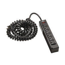 Tripp Lite Safe-IT 6-Outlet Surge Protector - 10 ft. Spiral Cord, 5-15P Plug, 300 Joules, Antimicrobial Protection, Black