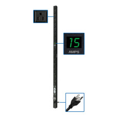 Tripp Lite 1.4kW Single-Phase Metered PDU, 120V Outlets (16 5-15R), 5-15P, 15ft Cord, 0U Vertical, 51.5 in.