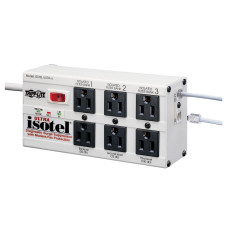 Tripp Lite Isobar 6-Outlet Surge Protector, 6 ft. Cord with Right-Angle Plug, 3300 Joules, Diagnostic LEDs, Tel/Fax/Modem, Metal