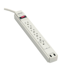 Tripp Lite Protect It! 6-Outlet Surge Protector, 6-ft. Cord, 990 Joules, 2 x USB Charging ports (2.1A), Gray Housing