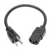 Tripp Lite Universal Computer Power Cord Lead Cable, 10A, 18AWG (NEMA 5-15P to IEC-320-C13), 0.31 m (1-ft.)
