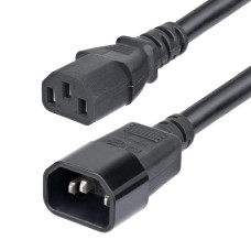StarTech.com 15ft (4.5m) Power Extension Cord, C14 to C13 PDU Power Cord, 15A 250V, 14AWG, AC Power Cable for PDU/Power Supply, UL Listed