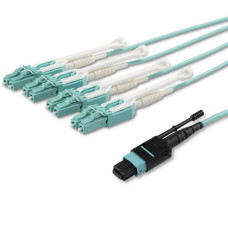 StarTech.com 5m (15ft) MTP(F)/PC to 4x LC/PC Duplex Breakout OM3 Multimode Fiber Optic Cable, OFNP, 8F Type-A, 50/125µm LOMMF, 40G Networks, Low Insertion Loss, MPO to LC Fiber Patch Cord