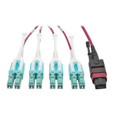 Tripp Lite N845-03M-8L-MG 40G MTP/MPO to 4xLC Fan-Out OM4 Plenum-Rated Fiber Optic Cable, 40GBASE-SR4, Push/Pull Tabs, Magenta, 3 m