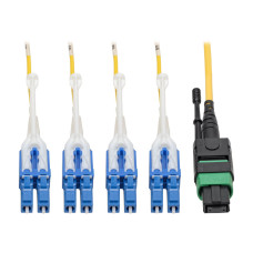 Tripp Lite N390-03M-8LC-AP MTP/MPO (APC) to 4xLC (UPC) Singlemode Breakout Patch Cable, 40/100 GbE, QSFP+ 40GBASE-PLR4, Plenum, Yellow, 3 m (10 ft.)