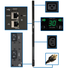 Tripp Lite 5/5.8kW Single-Phase Monitored PDU, LX Interface, 208/240V Outlets (36 C13/6 C19), L6-30P, 10 ft. Cord, 0U 1.8m/70 in. Height, TAA