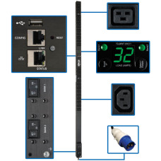 Tripp Lite PDUMNV32HV2LX 7.7kW Single-Phase Monitored PDU, LX Interface, 200-240V Outlets (36 C13/6 C19), IEC 309 32A Blue, 10 ft. (3.05 m) Cord, 0U 1.8m/70 in. Height, TAA