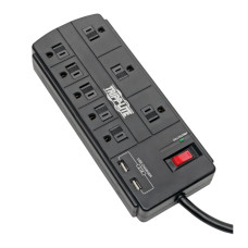 Tripp Lite 8-Outlet Surge Protector with 2 USB Ports (2.1A Shared) - 8 ft. Cord, 1200 Joules, Black