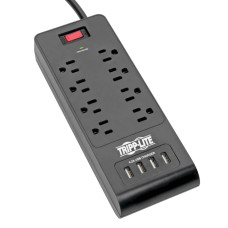 Tripp Lite 8-Outlet Surge Protector with 4 USB Ports (4.2A Shared) - 6 ft. Cord, 1800 Joules, Black