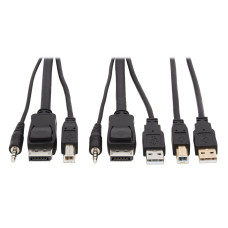 Tripp Lite DisplayPort KVM Cable Kit - DP, USB, 3.5 mm Audio (3xM/3xM) + USB (M/M), 4K, 4:4:4, 10 ft. (3.05 m), Black