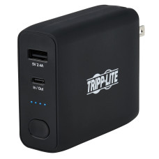 Tripp Lite Portable 5000mAh 2-Port Mobile Power Bank and USB Battery Wall Charger Combo - Direct Plug, Black