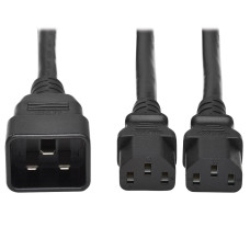 Tripp Lite P032-002-2C13 Splitter Cable, Heavy-Duty, C20 to 2x C13 - 15A, 100-250V, 14 AWG, 2 ft. (0.61 m), Black