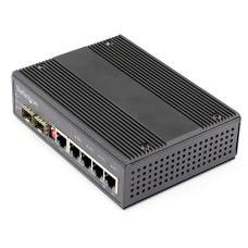 StarTech.com Industrial 6 Port Gigabit Ethernet Switch - 4 PoE RJ45 +2 SFP Slots 30W PoE+ 12-48VDC 10/100/1000 Rugged Power Over Ethernet LAN Switch -40C to 75C - DIN Mountable