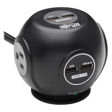 Tripp Lite 3-Outlet Spherical Surge Protector, 4 USB Ports (4.8A Shared) - 6-ft. (1.83 m) Cord, 5-15P Plug, 540 Joules, Black