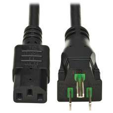 Tripp Lite Safe-IT Antibacterial Hospital-Grade Power Cord, 5-15P to C13 - Green Dot, 13A, 125V, 16 AWG, Black, 10 ft. (3 m)