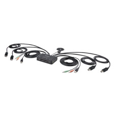 StarTech.com 2-Port Dual-Monitor DisplayPort Cable KVM Switch, 4K 60Hz, Compact KVM with 5ft/1.5m USB-A/DisplayPort/Audio Integrated Cables, Bus Powered - Remote Push Button/Hotkey Switching